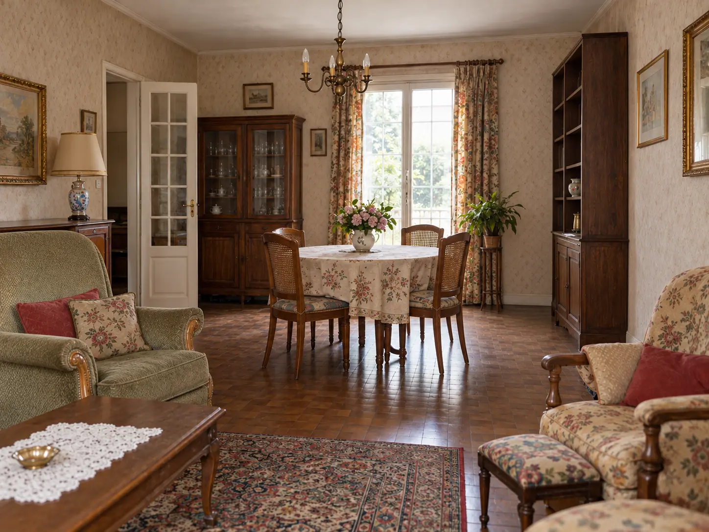 Le même salon ancien désencombré sans rénovation